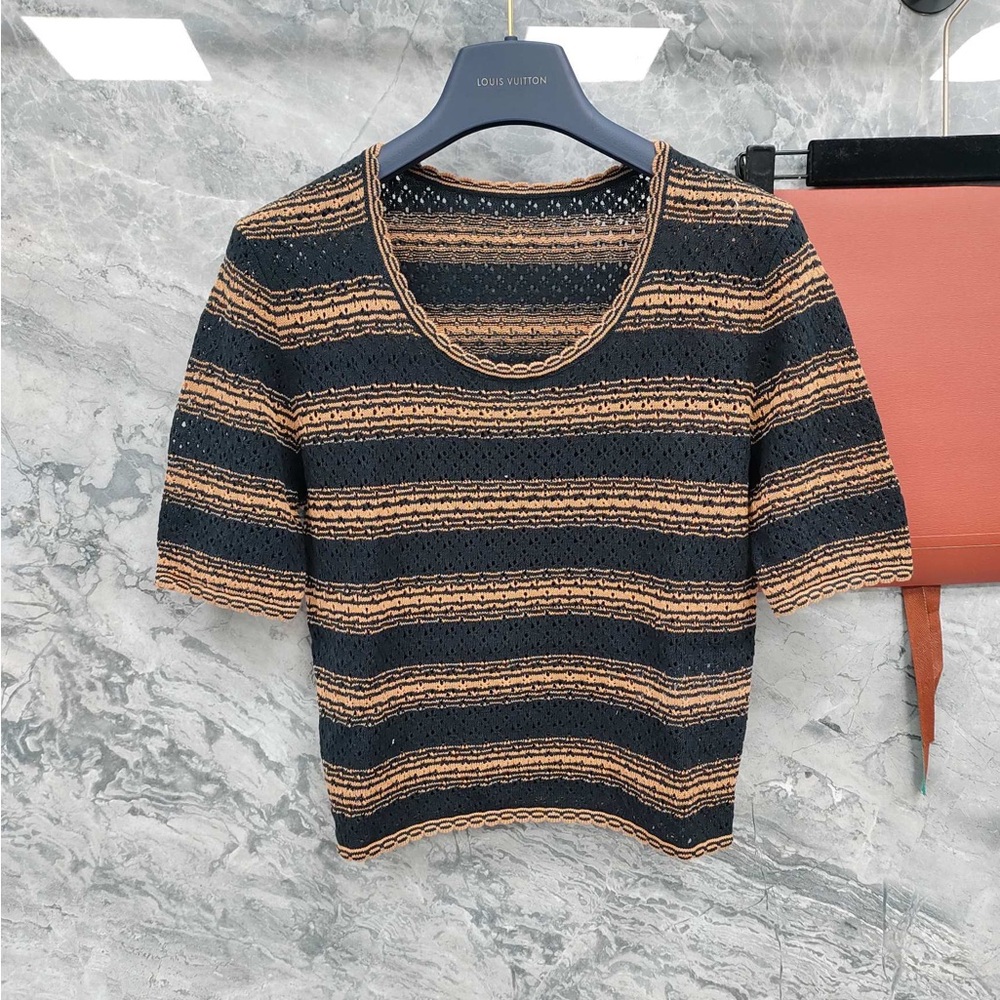 Loewe Black and Tan Striped Short-Sleeve Knit Top